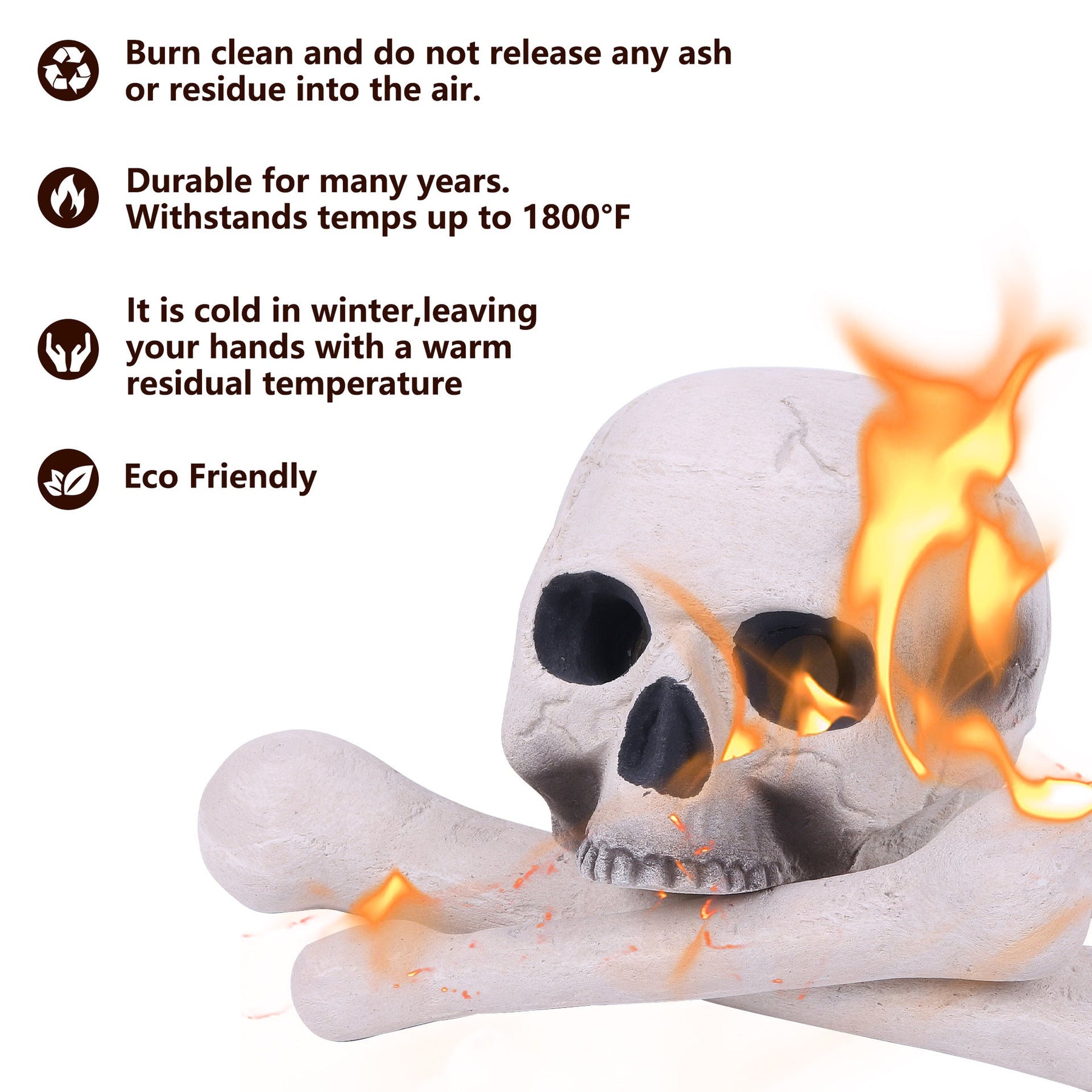 Fireproof Ceramic Skull Fire Log