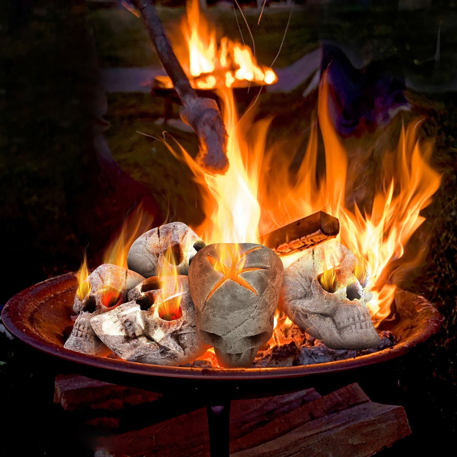 Fireproof Ceramic Skull Fire Log