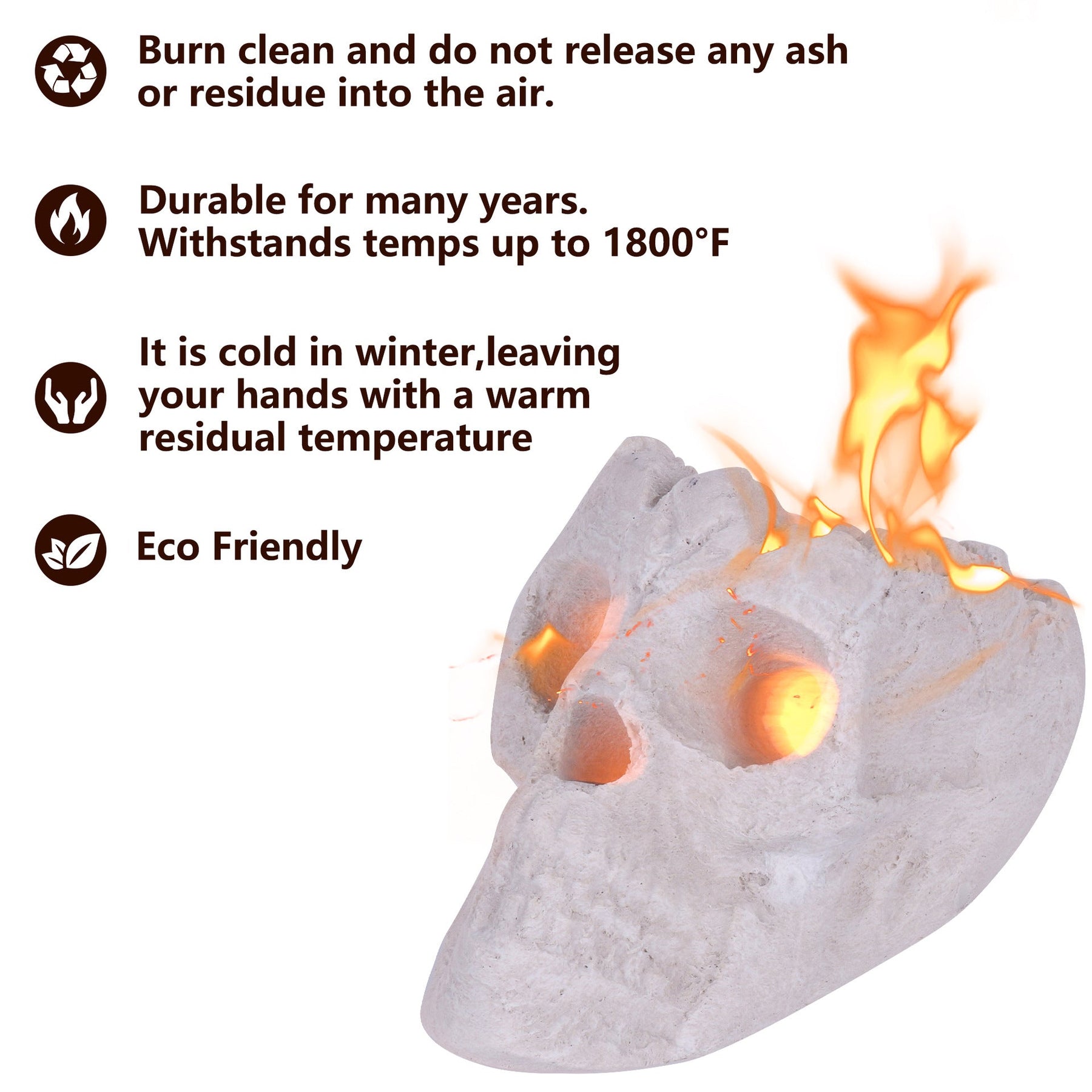 Fireproof Ceramic Skull Fire Log