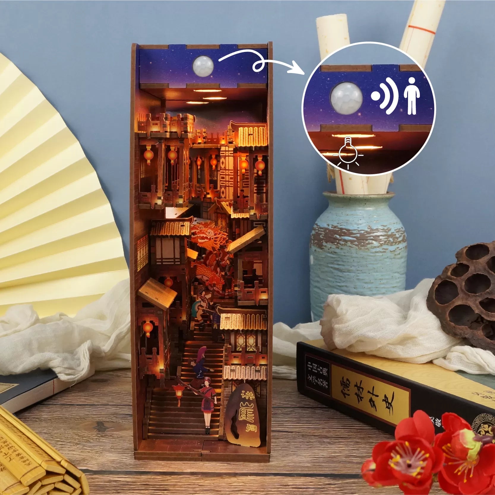 TONECHEER 3D Wooden Puzzle DIY Book Nook Kit (Lights in Chongqing)