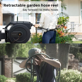 🛒Retractable Garden Hose Reel 1/2 x 100 ft PRO Metal Bracket. Any Length Lock Hose Reel