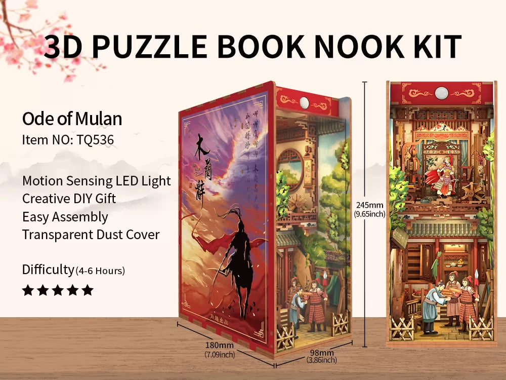 TONECHEER 3D Wooden Puzzle DIY Book Nook Kit (Ode of Mulan)