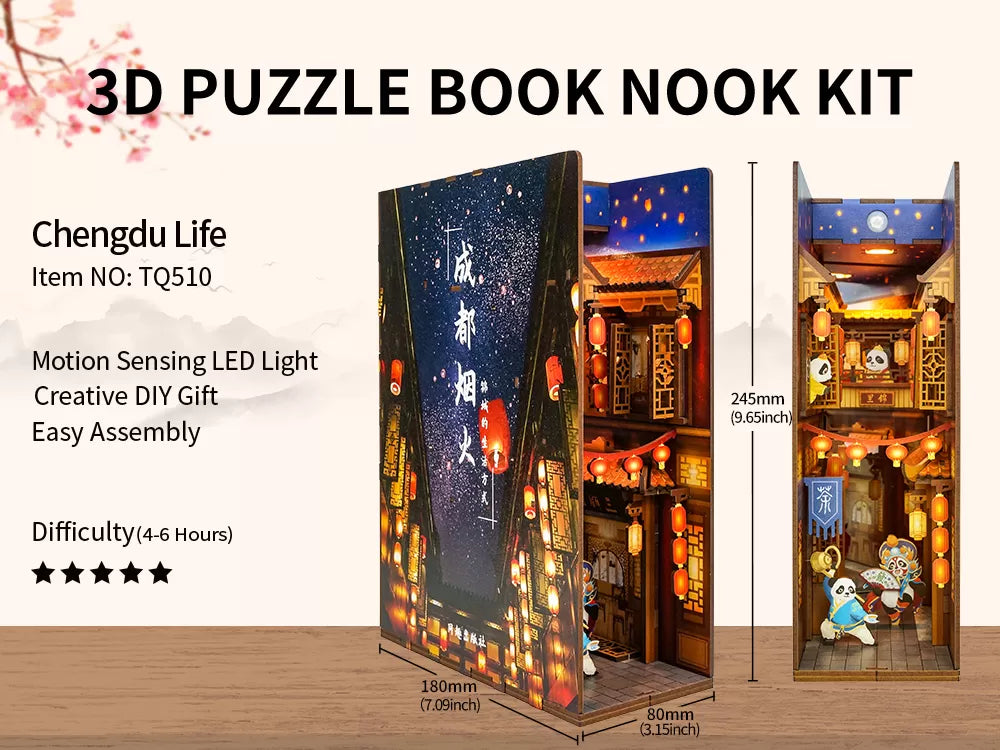 TONECHEER 3D Wooden Puzzle DIY Book Nook Kit (Chengdu Life)