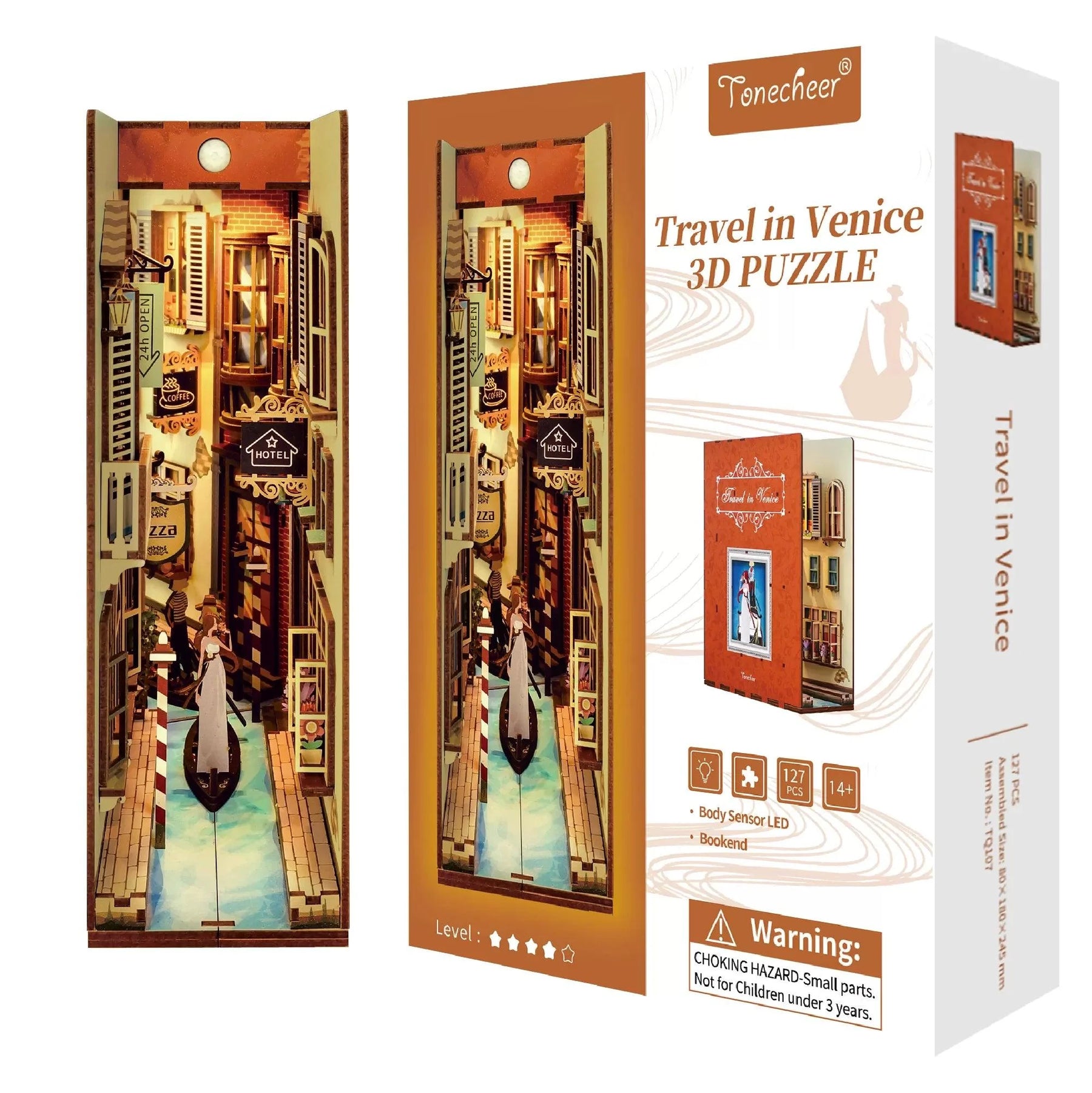 TONECHEER 3D Wooden Puzzle DIY Book Nook Kit (Travel in Venice)