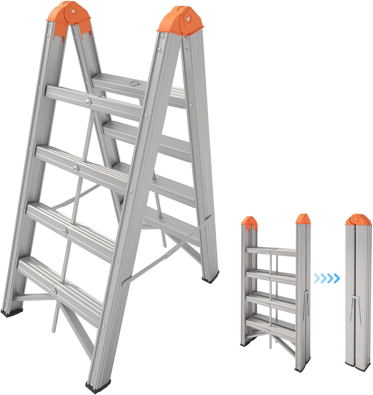 (⭐⭐ HOT SALE NOW)  Aluminum Ladder, Foldable Twin Front Ladde