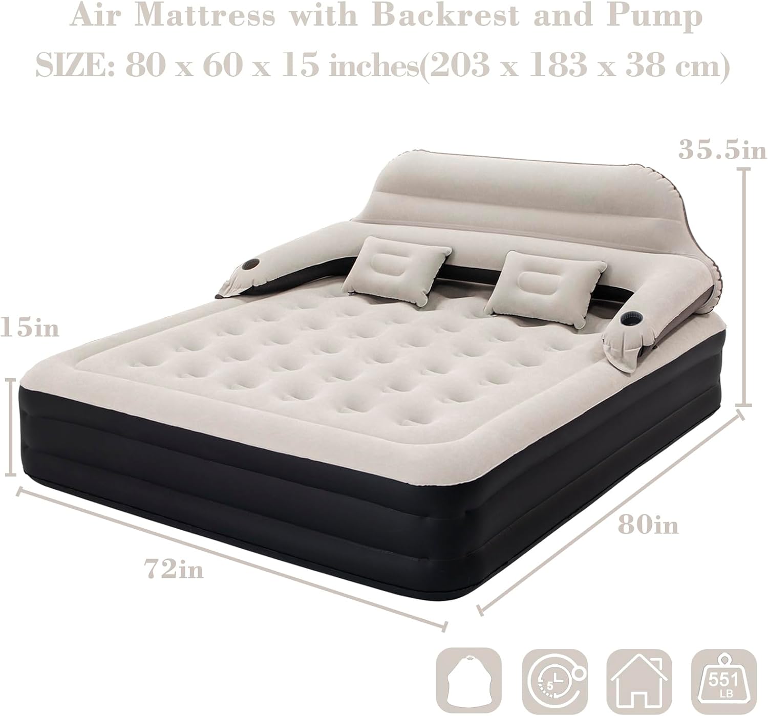 Queen Size Air Mattress with Headboard and Pump