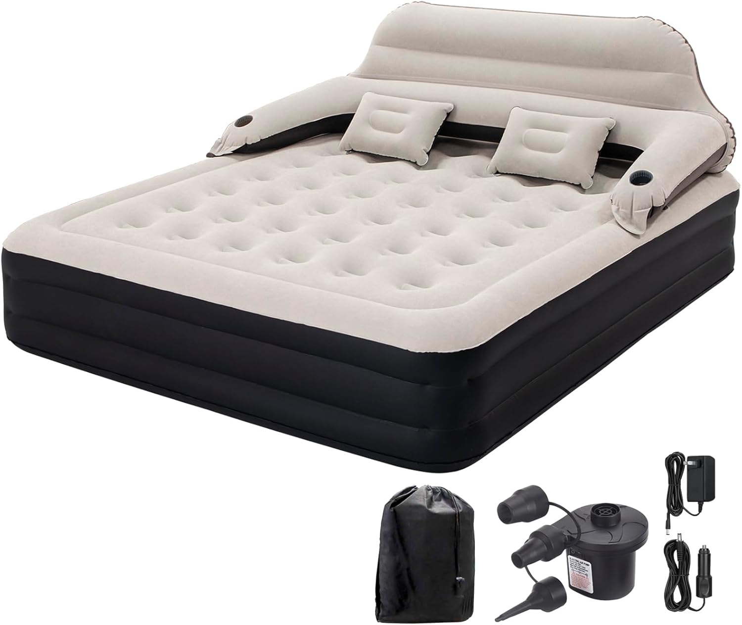 Queen Size Air Mattress with Headboard and Pump