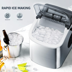 🛒Portable Ice Maker Machine with Handle,Self-Cleaning Ice Maker, 26Lbs/24H