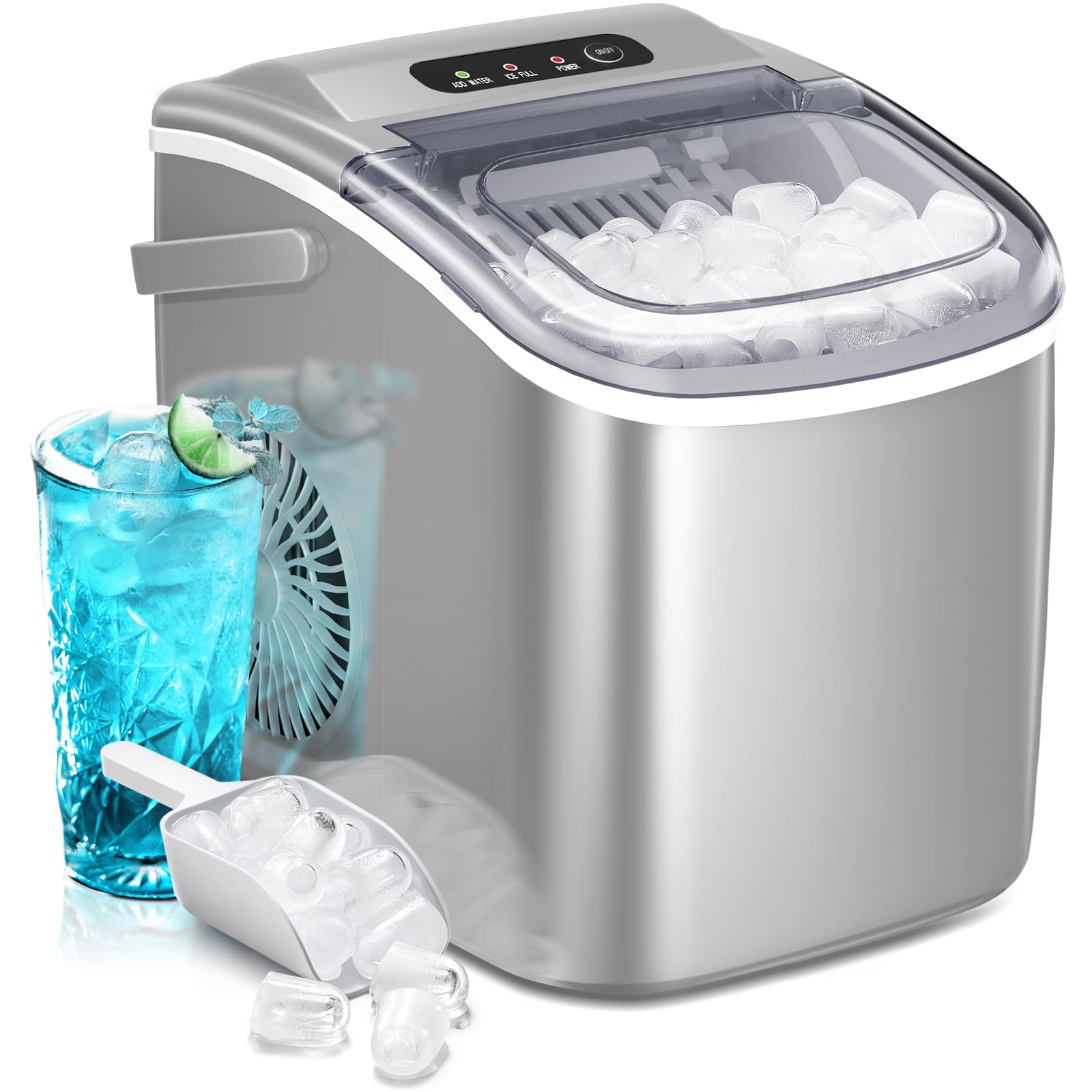 🛒Portable Ice Maker Machine with Handle,Self-Cleaning Ice Maker, 26Lbs/24H