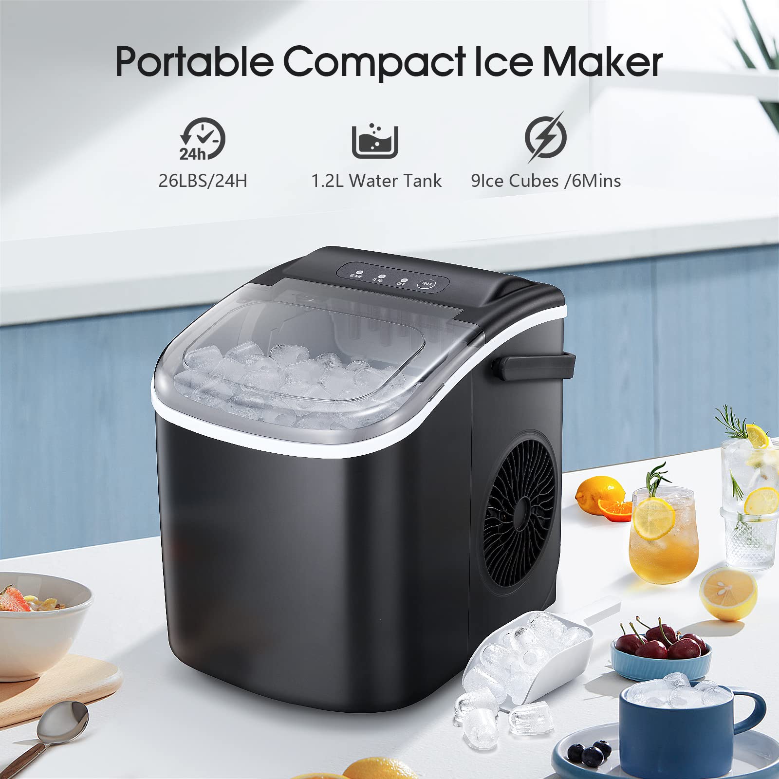 🛒Portable Ice Maker Machine with Handle,Self-Cleaning Ice Maker, 26Lbs/24H