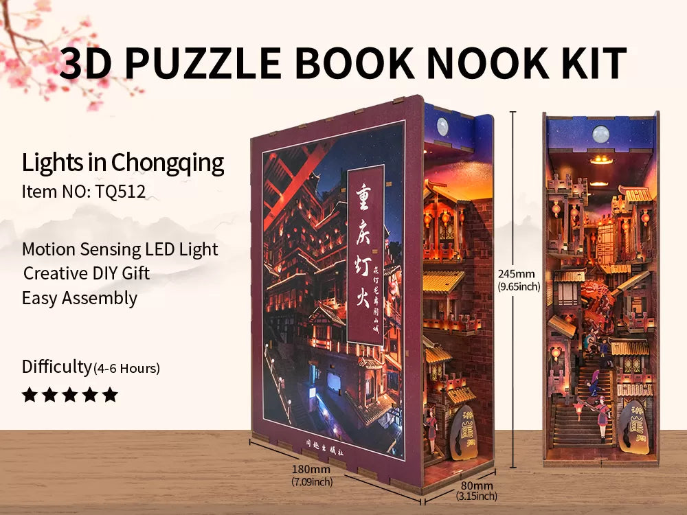 TONECHEER 3D Wooden Puzzle DIY Book Nook Kit (Lights in Chongqing)