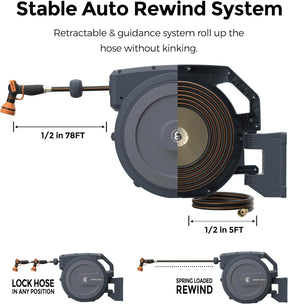 🛒Retractable Garden Hose Reel 1/2 x 100 ft PRO Metal Bracket. Any Length Lock Hose Reel