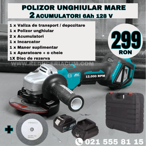 ⭐POLIZOR UNGHIULAR , FLEX CU ACUMULATOR , LEICH MANN , 2 ACUMULATORI 128 V 6 AH , 12.000 RPM , XGT, ALBASTRU