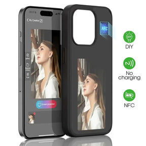 NFC Function Smart Phone Cases For iphone 15 14 13 Pro Max E ink Screen DIY Phone Covers With Protector Back Fundas Battery Free