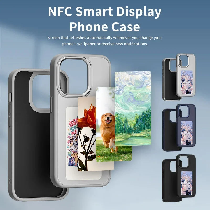 NFC Function Smart Phone Cases For iphone 15 14 13 Pro Max E ink Screen DIY Phone Covers With Protector Back Fundas Battery Free